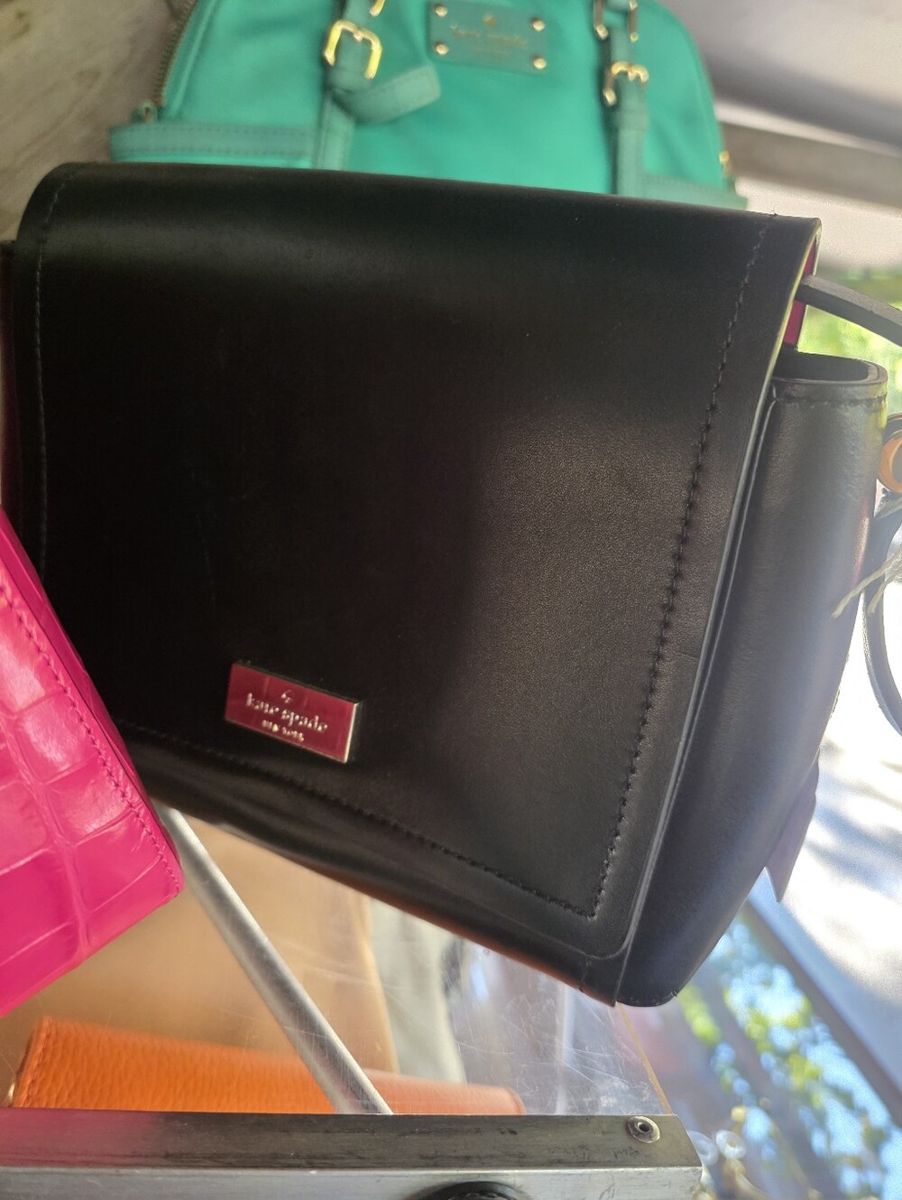 kate spade Black Pink Leather Crossbody with Pink Accent